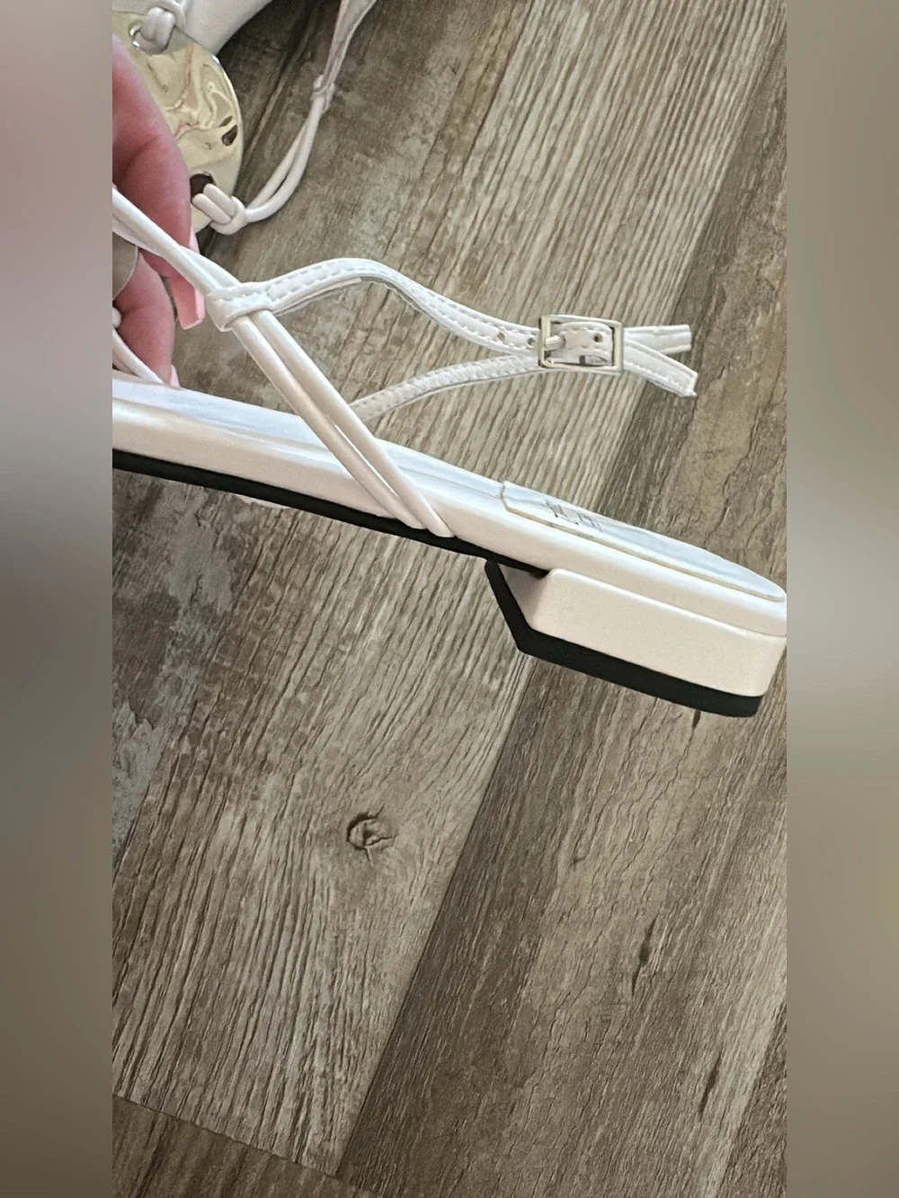 Jeffrey Campbell White Leather Thong Sandals with Silver Accent